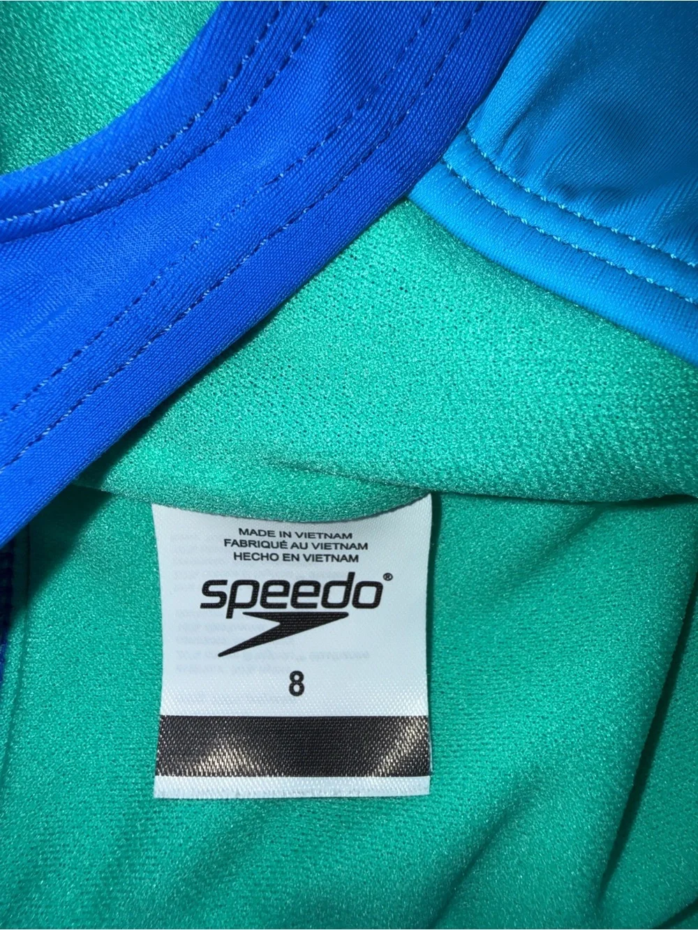 Speedo Girls Size 8 Athletic One Piece Swimsuit Blue Sport Racerback Colorblock
